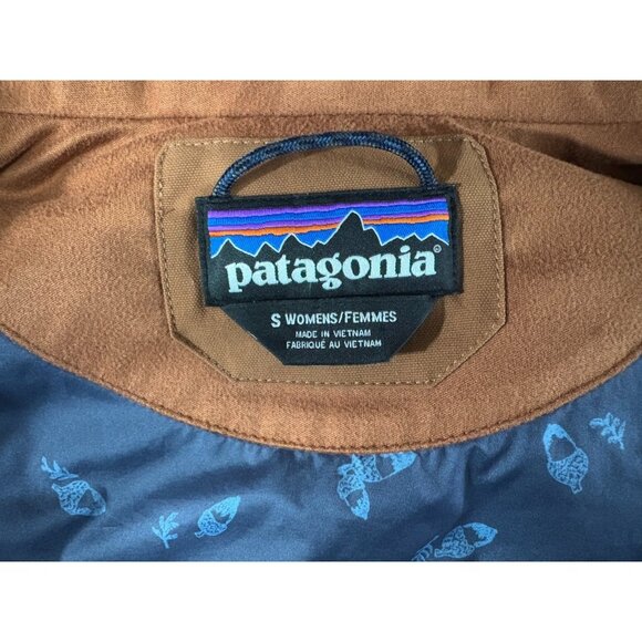 Patagonia Bivy Sisu Hooded Puffer Down Canvas Vest size S color Brown Blue - Picture 2 of 10